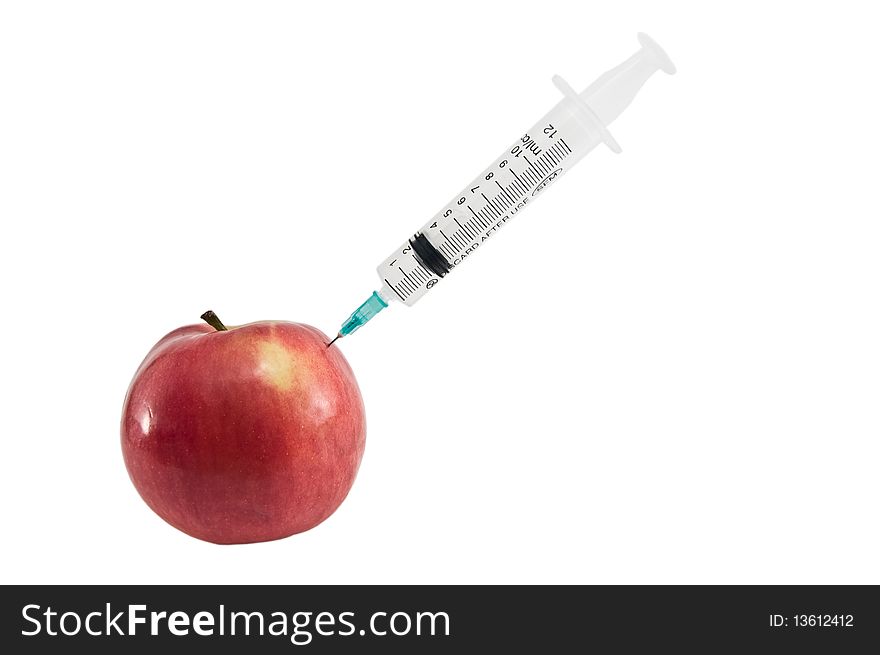 Apple and syringe.