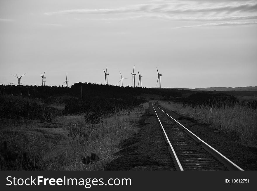 A railroad leading to the windmills in Aomori, Japan