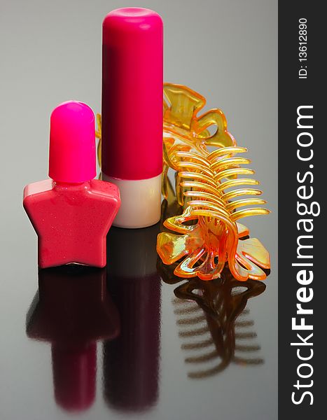 Set for girls - nail polish, lipstick and hairclips