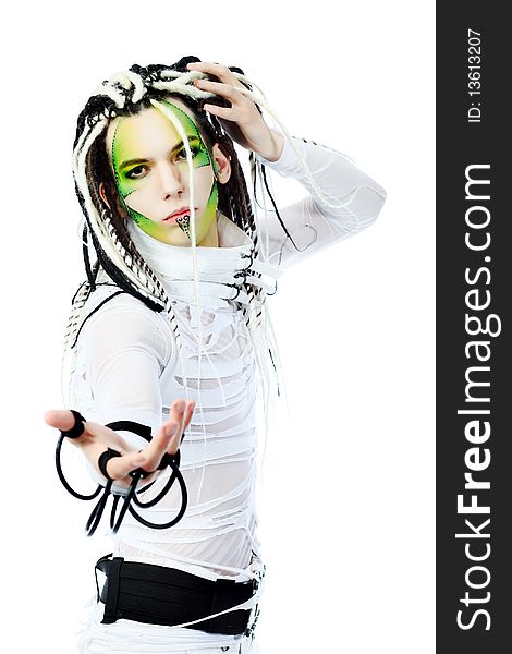 Shot of a futuristic young man with wires. Isolated over white background. Shot of a futuristic young man with wires. Isolated over white background.