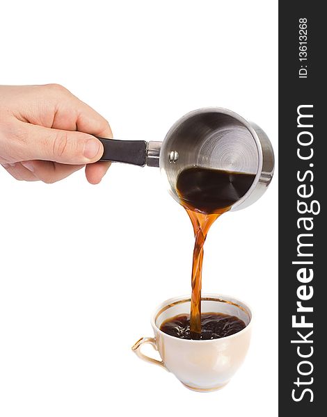 Isolated hand holding coffee pot