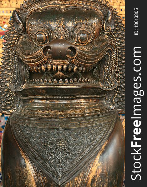 Bronze lion statue in Grand Palace, Bangkok, Thailand