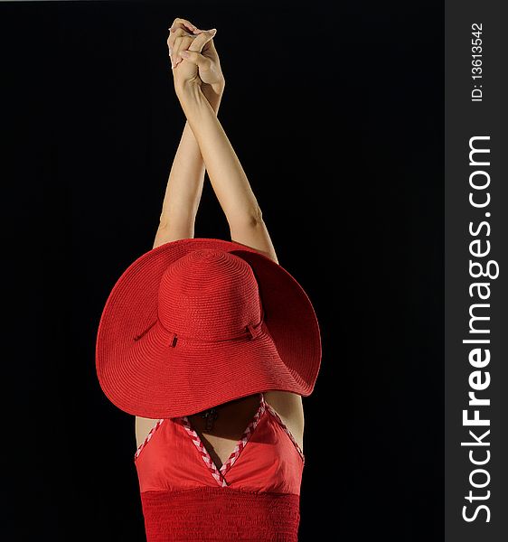 Woman wearing red hat isolated