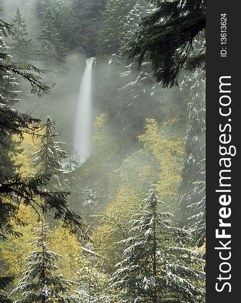Waterfalls, Silver Falls State Park, Oregon, winter, snow. Waterfalls, Silver Falls State Park, Oregon, winter, snow