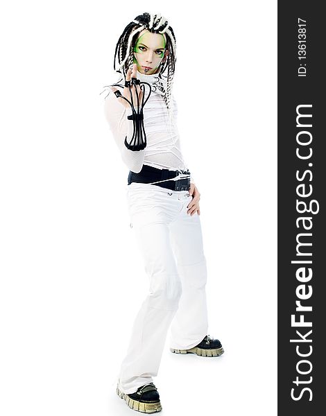 Shot of a futuristic young man with wires. Isolated over white background. Shot of a futuristic young man with wires. Isolated over white background.