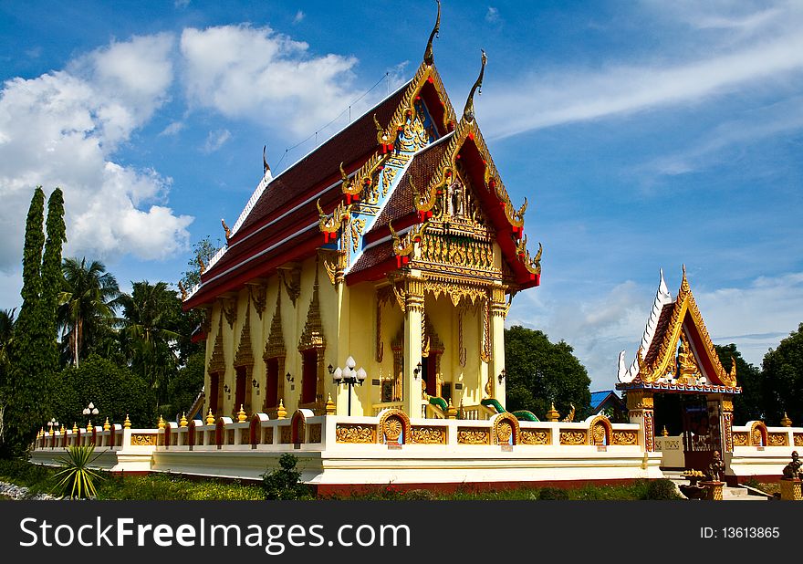 Thai Buddhist Temple building taken in Wat Namphut Tay, Trang Province, Thailand