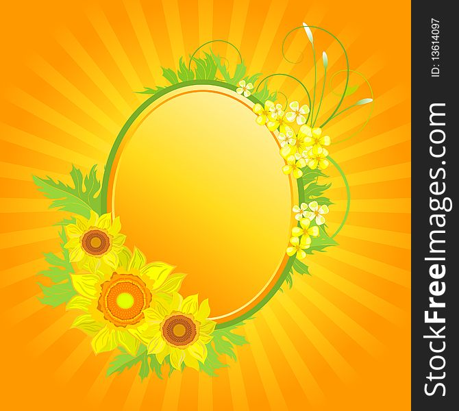 Banner with sunflowers, illustration with copy spase area