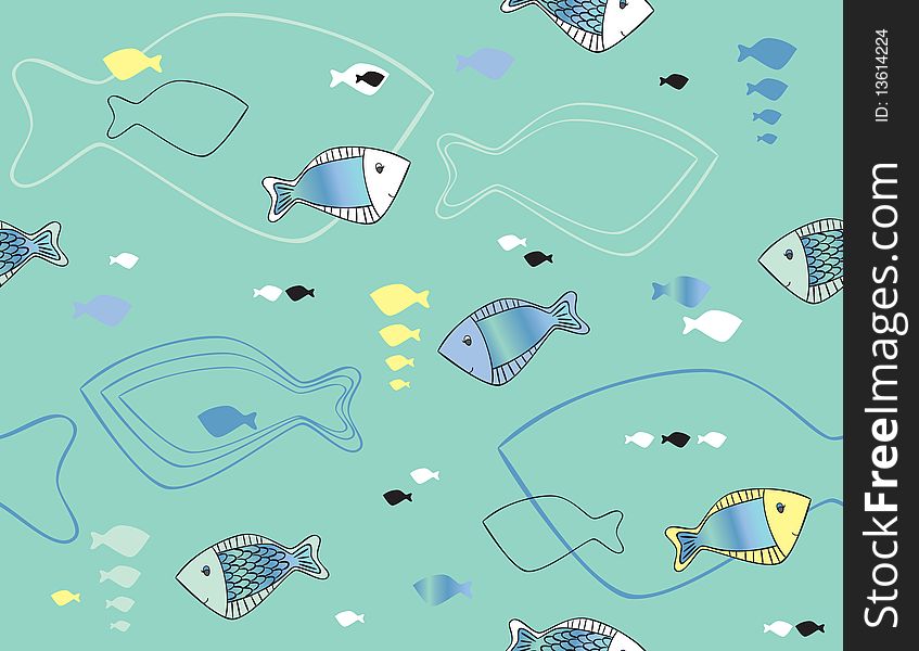 Seamless pattern with fish drawing