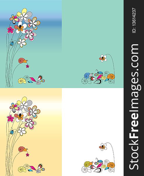Graphic set with flowers and shells