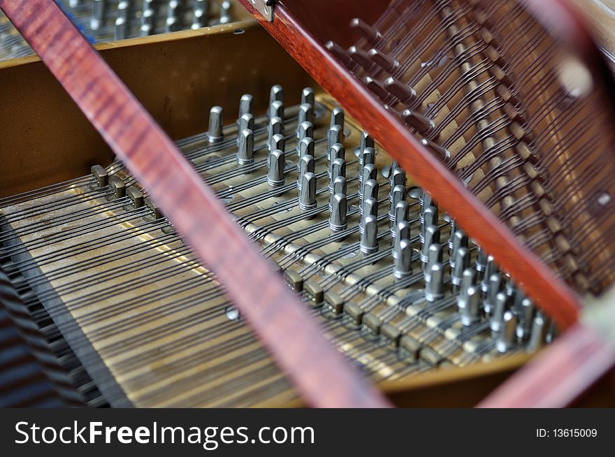 Inside a grand piano with all details