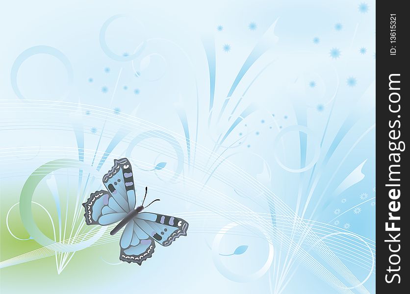 Butterfly on a blue fantasy background