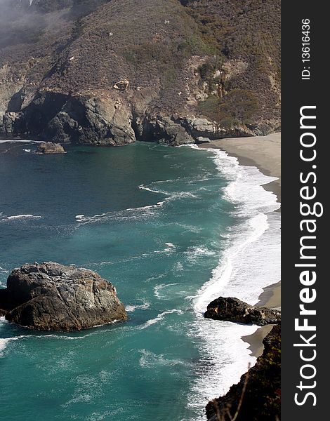 View of a Big Sur beach from highway 1