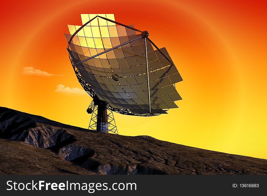 Modern solar battarei in the mountains against the sky. Modern solar battarei in the mountains against the sky