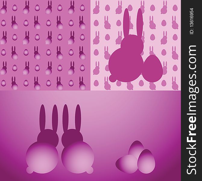 Easter rabbits and eggs. A set of seamless textures and frames. Easter rabbits and eggs. A set of seamless textures and frames.