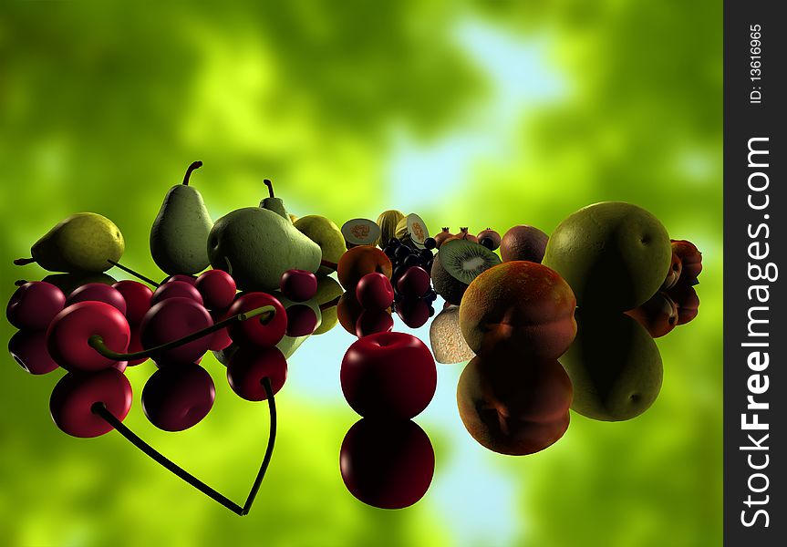 Fruit on a mirrored background. Fruit on a mirrored background