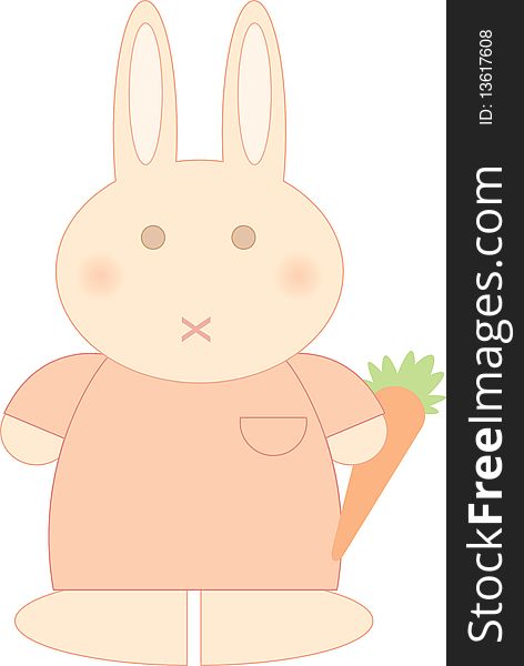 This is a illustration of a cute bunny rabbit holding a carrot.