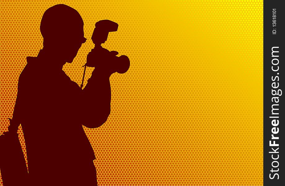 Image of young man photographers with equipment at work. Image of young man photographers with equipment at work