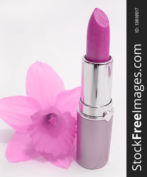 Pink Lipstick And Pink Flower