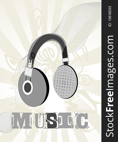 A vector grunge background with headphone. A vector grunge background with headphone