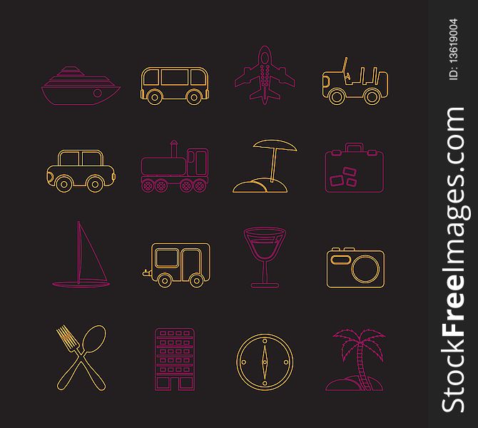 Travel, Transportation, Tourism And Holiday Icons