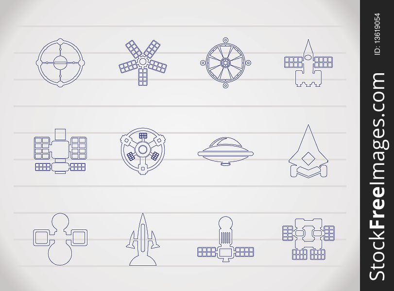 Different kinds of future spacecraft icons - icon set