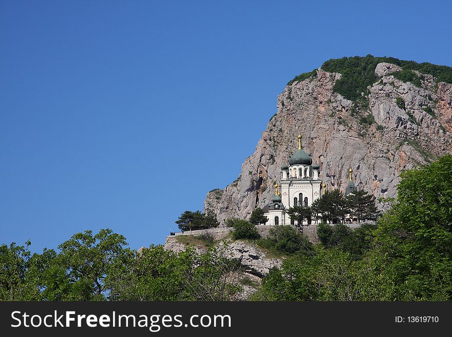 Church in Crimea mountain and blue sky. Church in Crimea mountain and blue sky