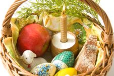 Basket With Easter Eggs Royalty Free Stock Images