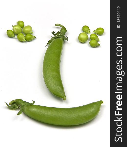 Fresh green pea in the pod isolated on white background. Fresh green pea in the pod isolated on white background