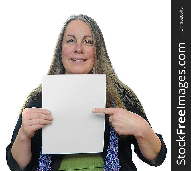 Woman holding a blank piece of paper with white blank empty copyspace on it with room for your text. Woman holding a blank piece of paper with white blank empty copyspace on it with room for your text