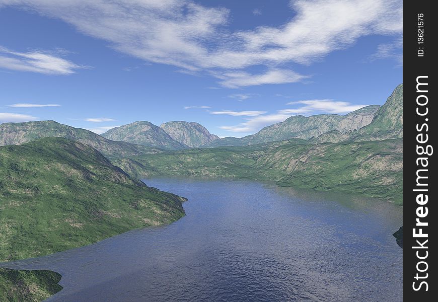 Computer Generated Mountain Lake View