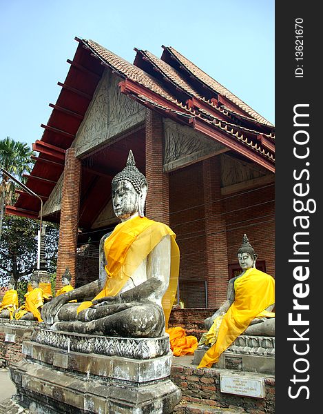 Buddhas sitting near thai Temple, Ayutthaya, Thailand. Buddhas sitting near thai Temple, Ayutthaya, Thailand