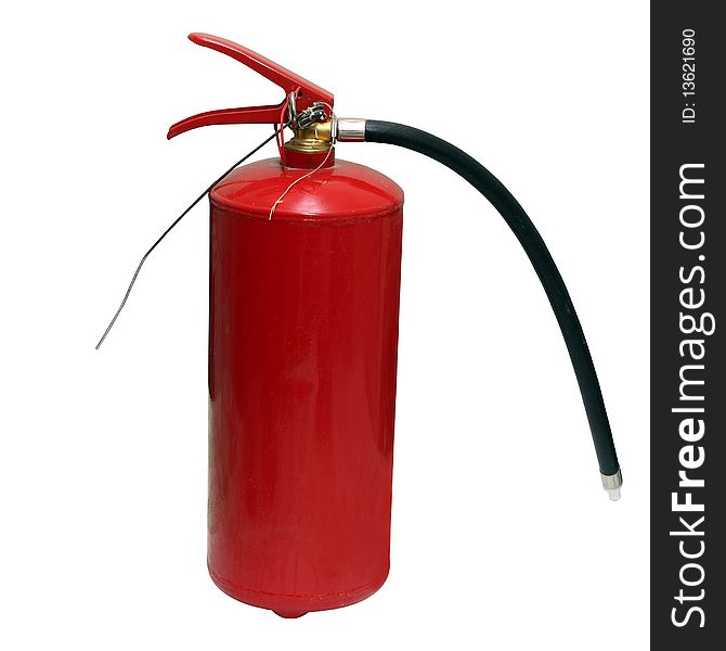 The red fire extinguisher separately on a white background