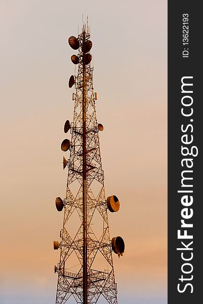 A Communication Tower at Dusk