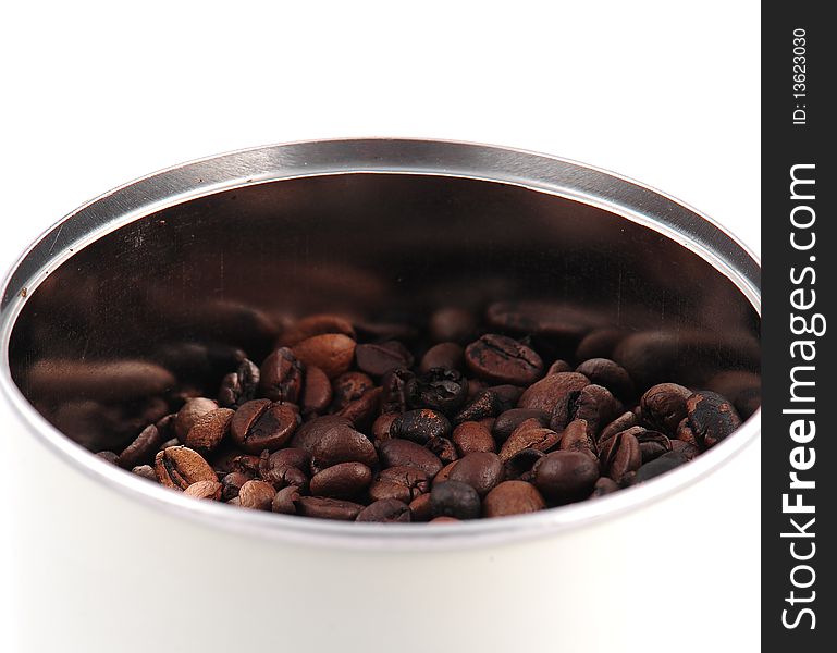 Roasted Coffee Beans In A Coffee Machine