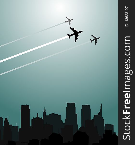 Planes flying over the city vector