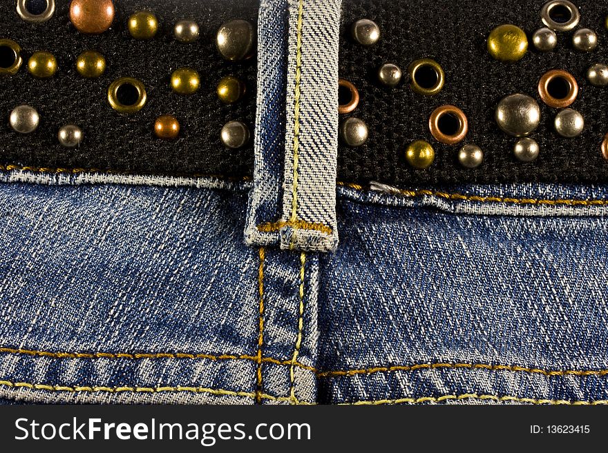 Blue jeans and belt closeup. Blue jeans and belt closeup
