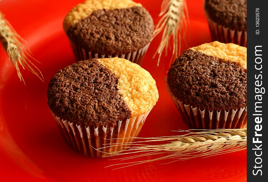 cake with chocolate on a red plate