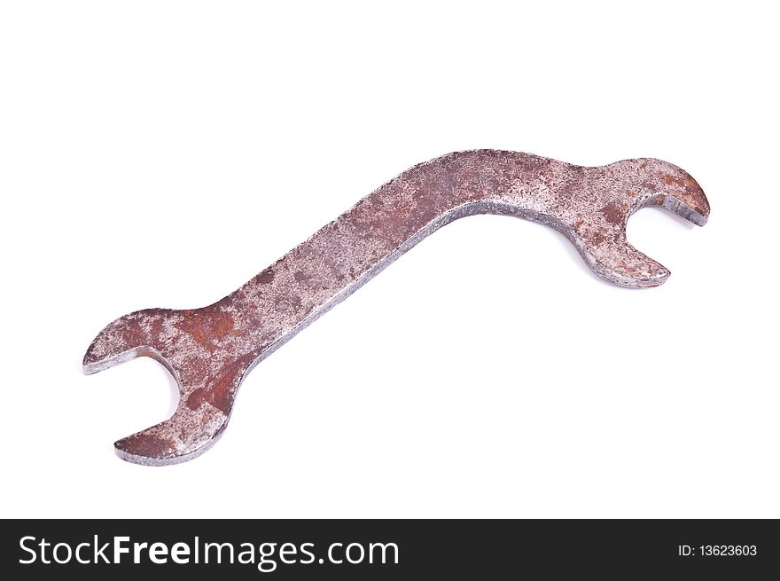 Old rusty wrench isolated on white background. Old rusty wrench isolated on white background
