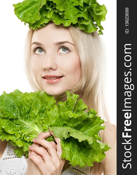 Pretty girl with fresh lettuce. Pretty girl with fresh lettuce