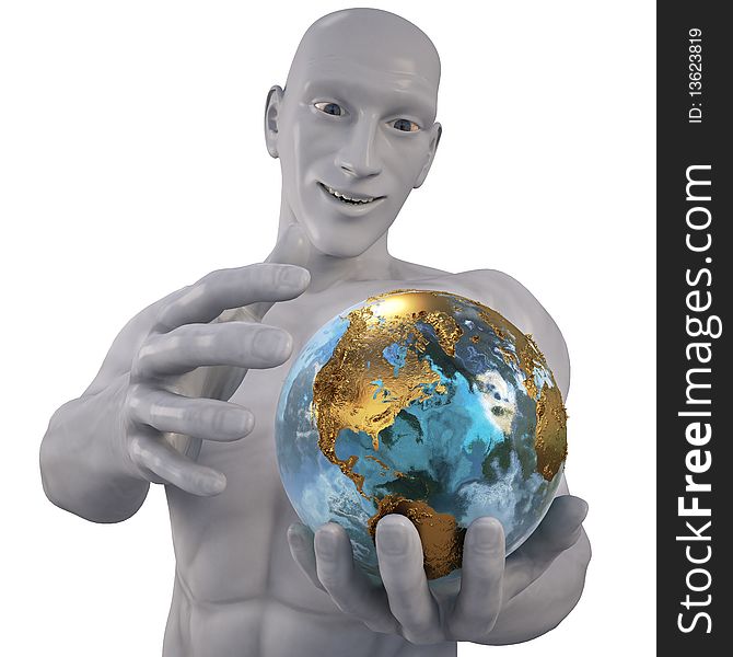 Man holding a globe. with clipping path.