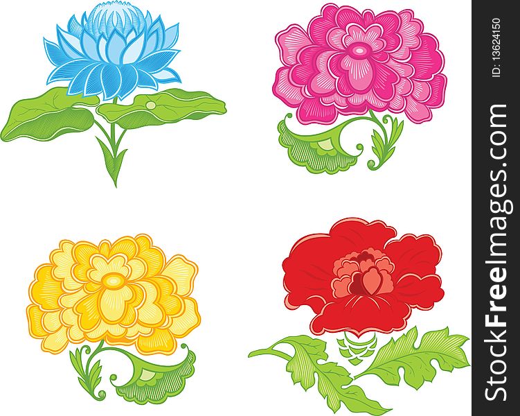 Four color decorative beautiful flowers. Four color decorative beautiful flowers