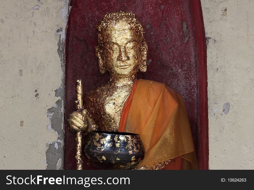 Buddhist temple of thailand on wall background