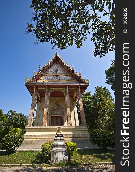 Buddhist temple of thailand on wall background