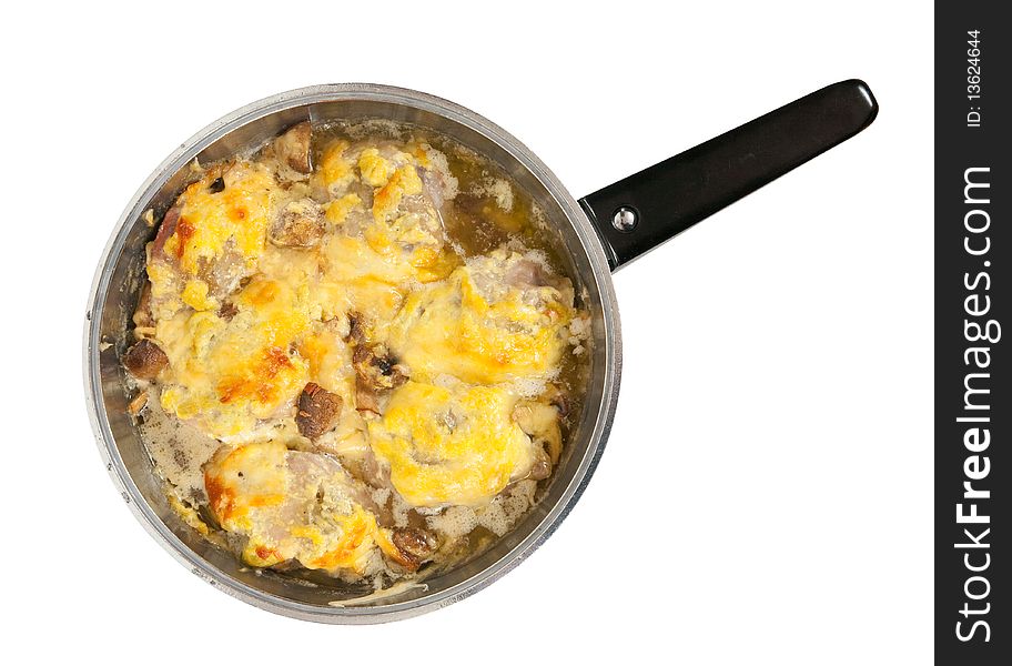 Stewed chicken with mushrooms and cheese