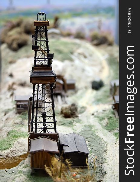 Model of the mine tower and mine winder
