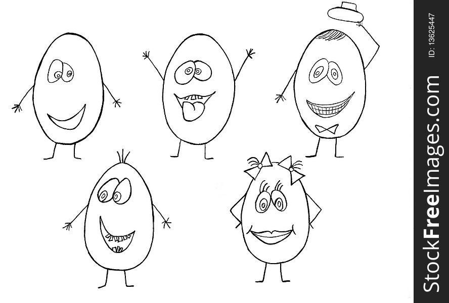 Funny easter eggs on white background, pencil drawing