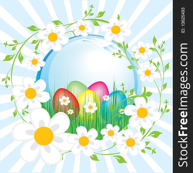 Color eggs in grass. Easter vector. Color eggs in grass. Easter vector