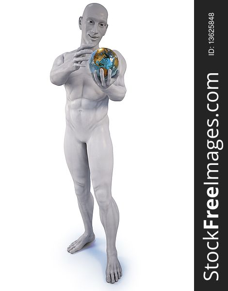 Man holding a globe. with clipping path.