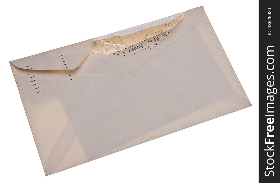 Letters from 1975 postmarked in Ashbury Park, NJ, USA.  Envelope is translucent enough to see that there is a letter inside the words Honey I are revealed through the top of the torn envelope.  Isolated on white with a clipping path.