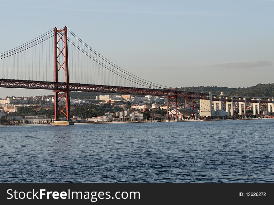 View of 25 de Abril bridge in Lisbon